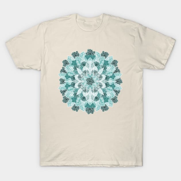 Crystals Succulents Mandala MINT GREEN T-Shirt by PrintablesPassions